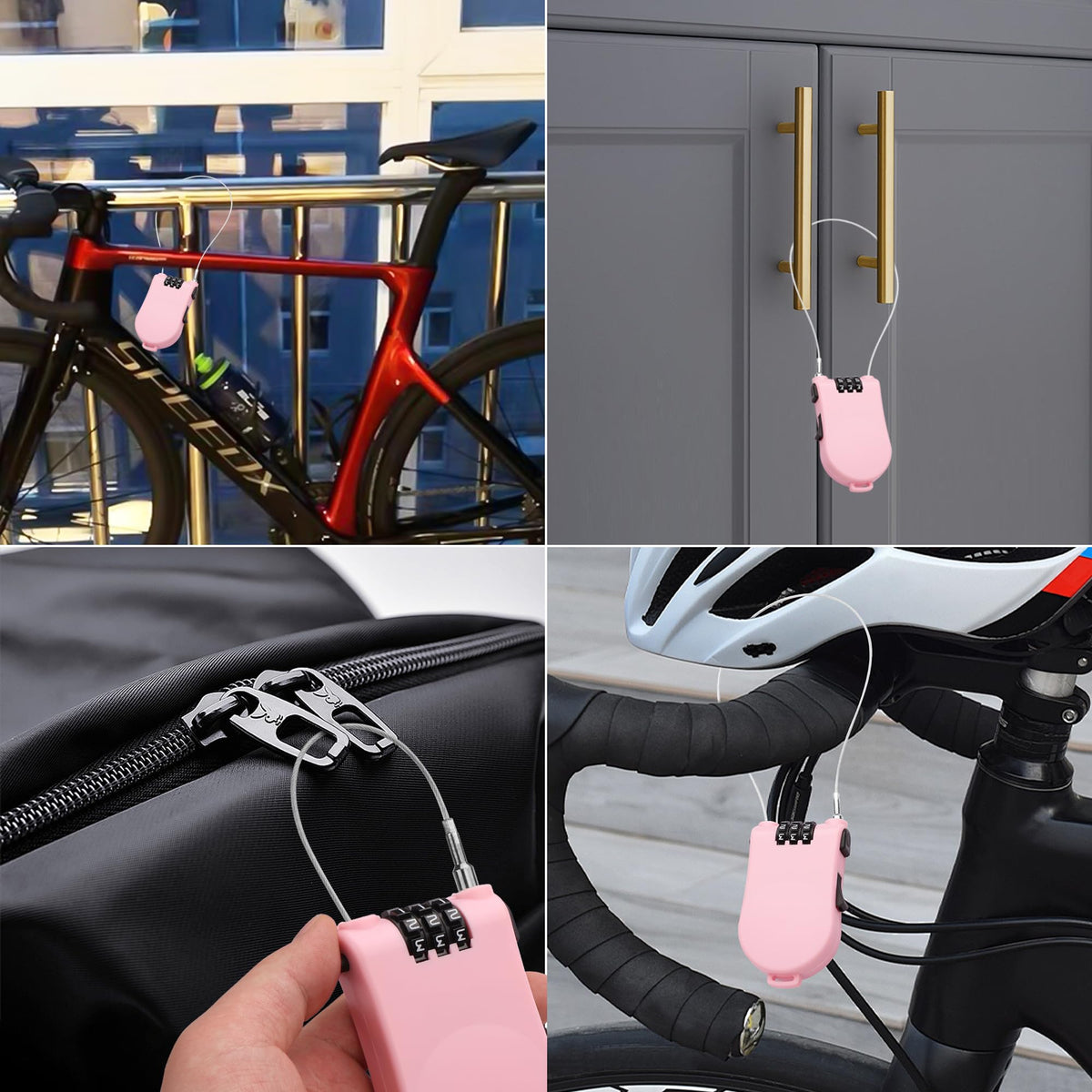 YAODHAOD Combination Cable Lock, Retractable Steel Cable Luggage Lock with 39inch Retractable Steel Cable 3 Digit Combination Lock Travel Bike Helmet Snowboard Lock（Pink）