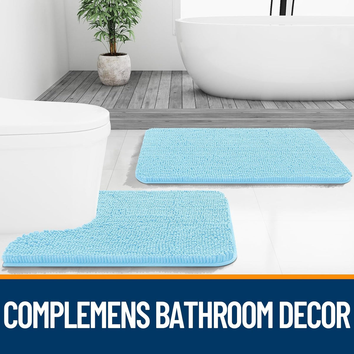 OLANLY Bath Rugs - Extra Soft Chenille, Quick-Dry & Machine Washable | 30x20, Sky Blue