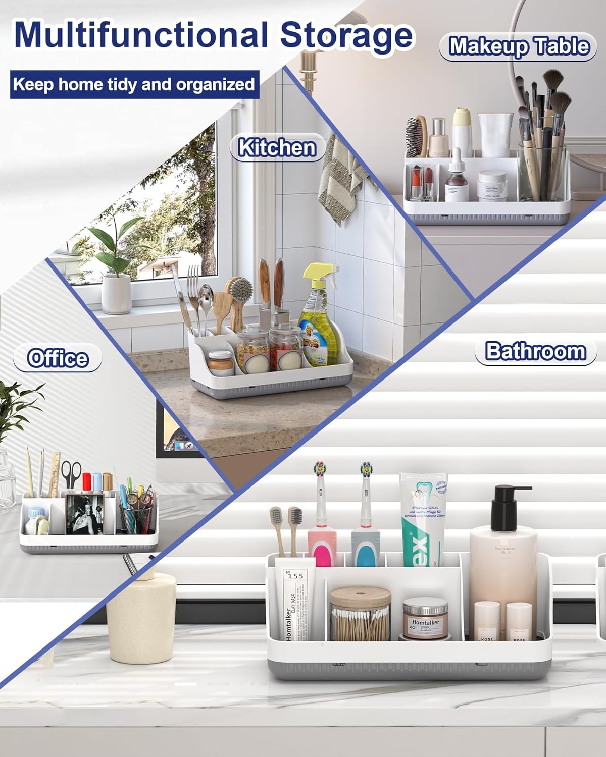 Skiennix Bathroom Counter Organizer - 7 Slot Detachable Toothbrush Holder | Anti-Slip Vanity Storage for Adults & Kids