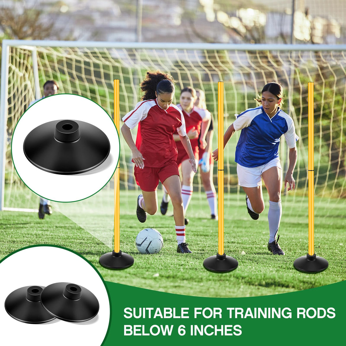 Landical 6 Pcs Weighted Slalom Pole Rubber Bases for Soccer Agility Poles 2.2 lb Pole Base for Soccer Training Equipment Set Accessory Lacrosse Field Hockey Track Field