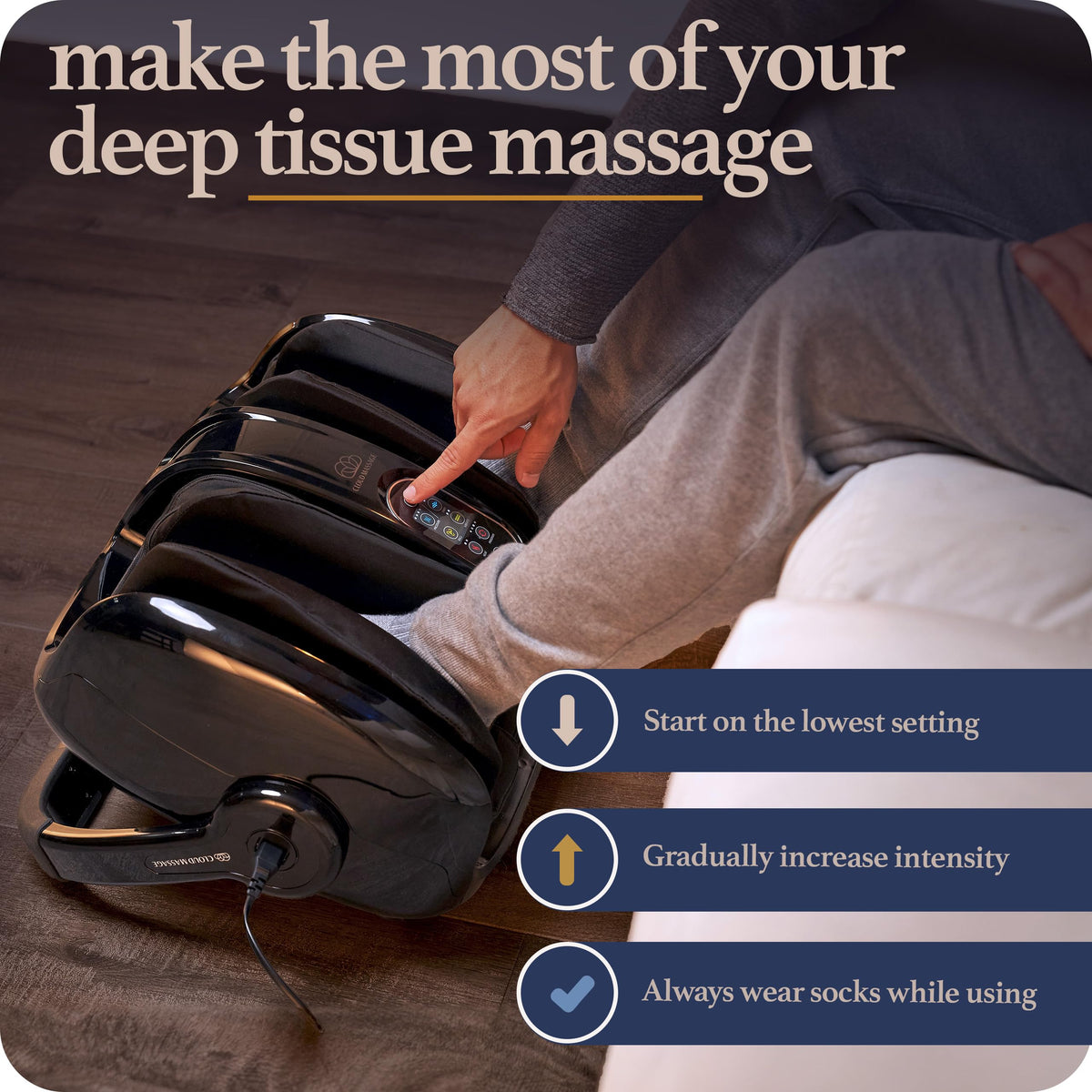 Cloud Massage Shiatsu Foot Massager with Heat - Deep Kneading & Compression, Adjustable Intensity, Multi-Mode Leg and Foot Massager with Remote Control, Anti-Slip Base - Standard Size, Black