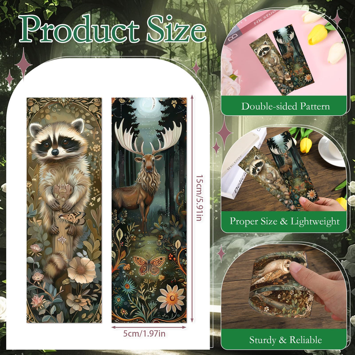 Cosmisun Woodland Animal Bookmarks Gifts - 100 Pcs Fantasy Forest Animal Bookmark Paper Mushroom Raccoons Flower Book Mark Page Clips Gifts for Women Men Book Lovers Students Teachers Bookish Reading