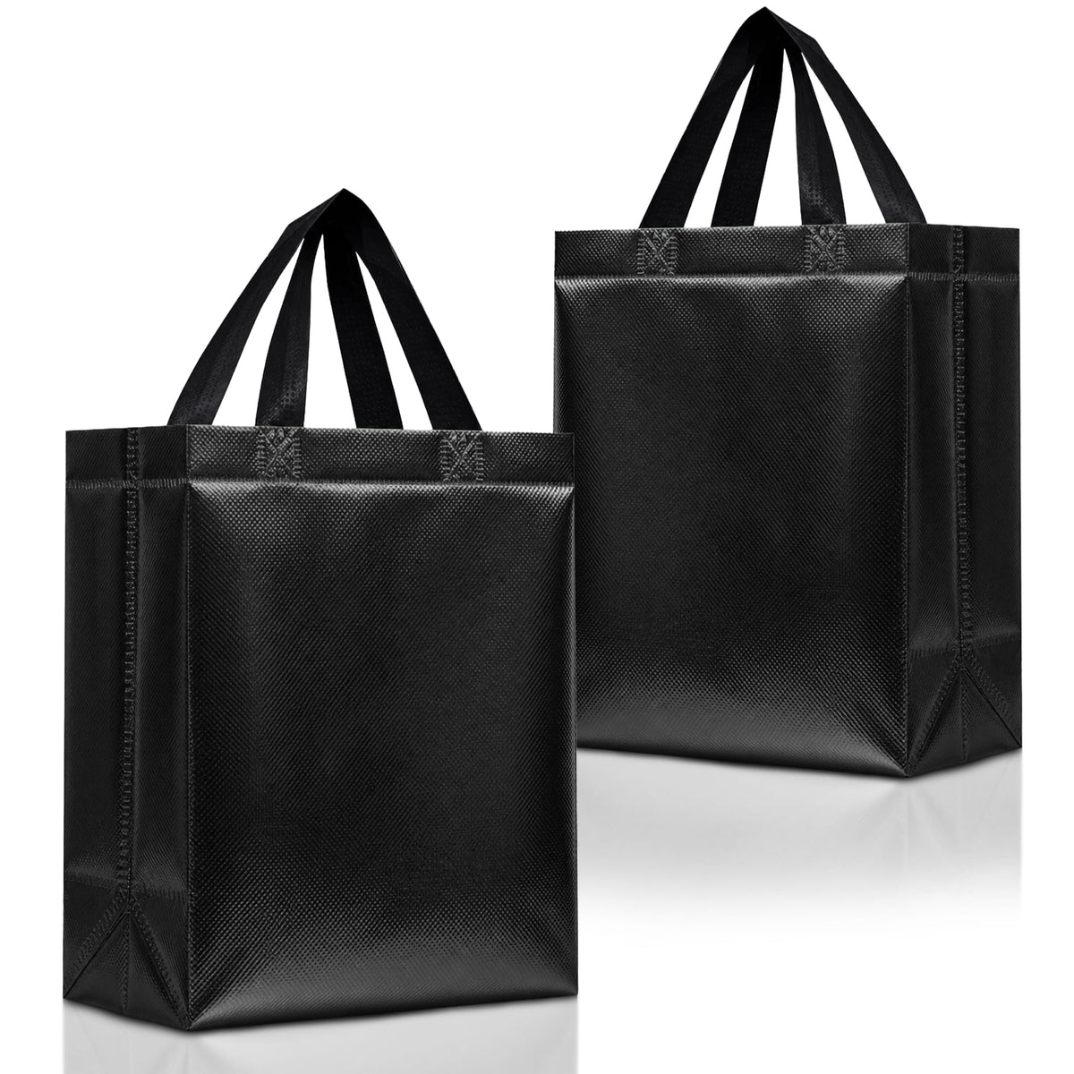 Nush Nush Black Gift Bags Medium Size – Set of 12 Shiny Black Reusable Gift Bag With Handles - Ideal as Halloween Goodie Bags, for Christmas, Birthday Party Favors – 8Wx4Dx10H Size