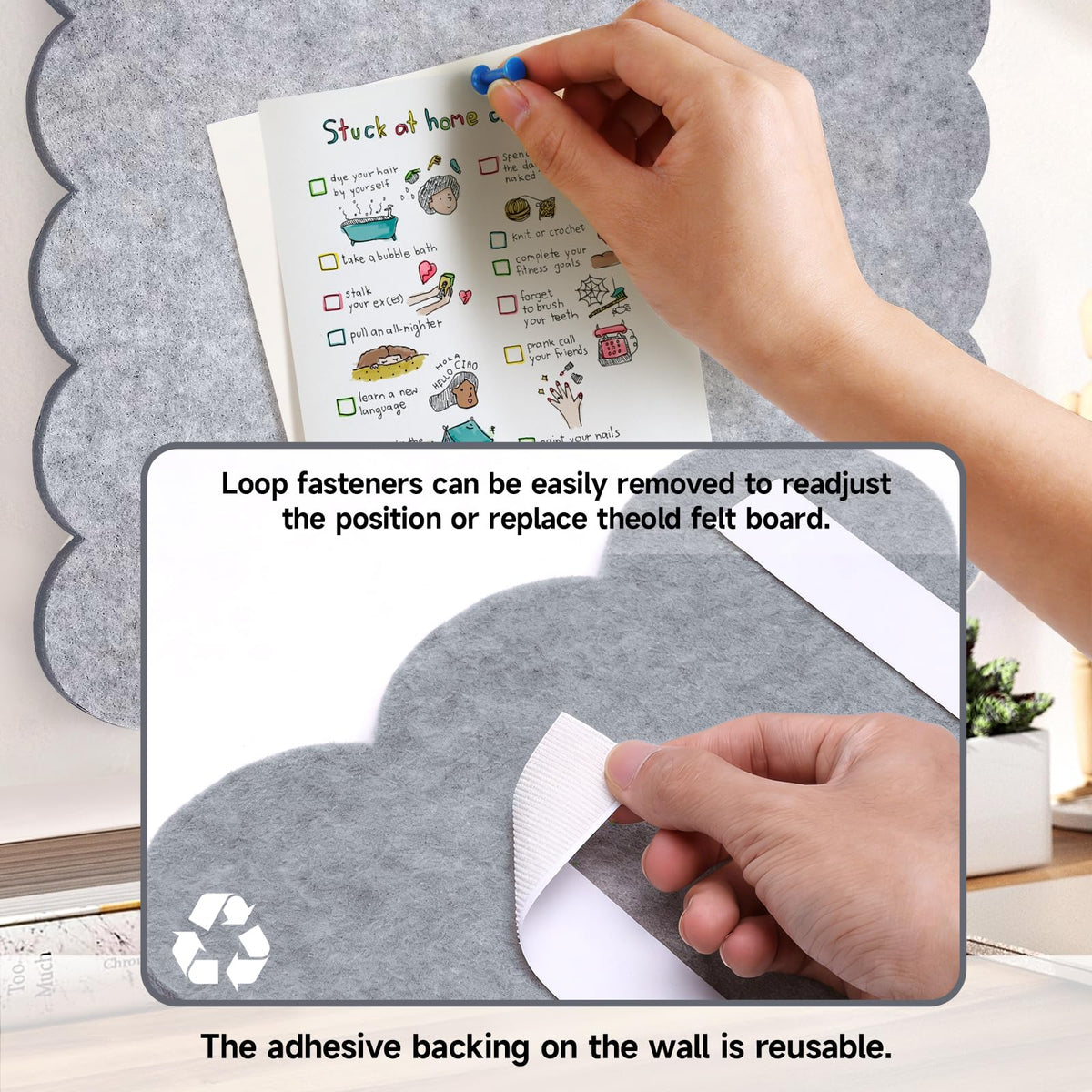 Felt Bulletin Board 24" x 18" Cork Board Alternative,Decorative Felt Pin Board Foldable Cork Boards for Walls Self-Adhesive Cork Board for Home Office Classroom Pin Board (Light Gray)