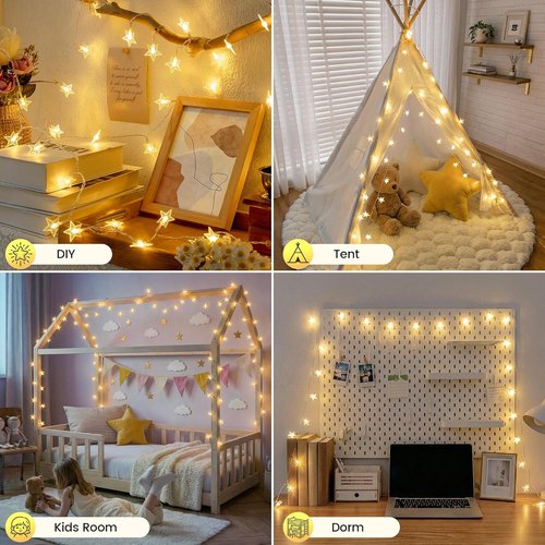 HEYFUNi Star String Lights - 50 LED Fairy Lights with Remote | 16ft USB & Battery Operated, Waterproof Decor for Kids' Bedroom & Nursery