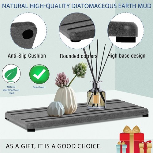 Diatomite Stone Sink Tray Set - 3PCS Water Absorbing Drying Coasters | Instant Dry Kitchen Sponge Holder (8x4 & 4x4 Inch)