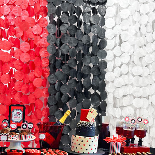 192Ft Red Black White Party Decorations Big Circle Dots Backdrop Streamer Garland for Graduation Birthday Bachelorette Engagement Baby Shower Wedding Las Vegas Casino Poker Pirate Party Supplies