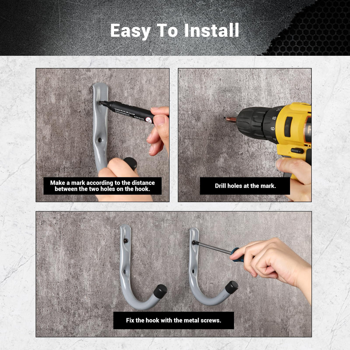 HOME MASTER HARDWARE 12 Pack 4-Inch Heavy Duty Garage Storage Wall Hooks, Steel J Utility Hooks for Hanging Ladders, Tools, Bikes, Grey