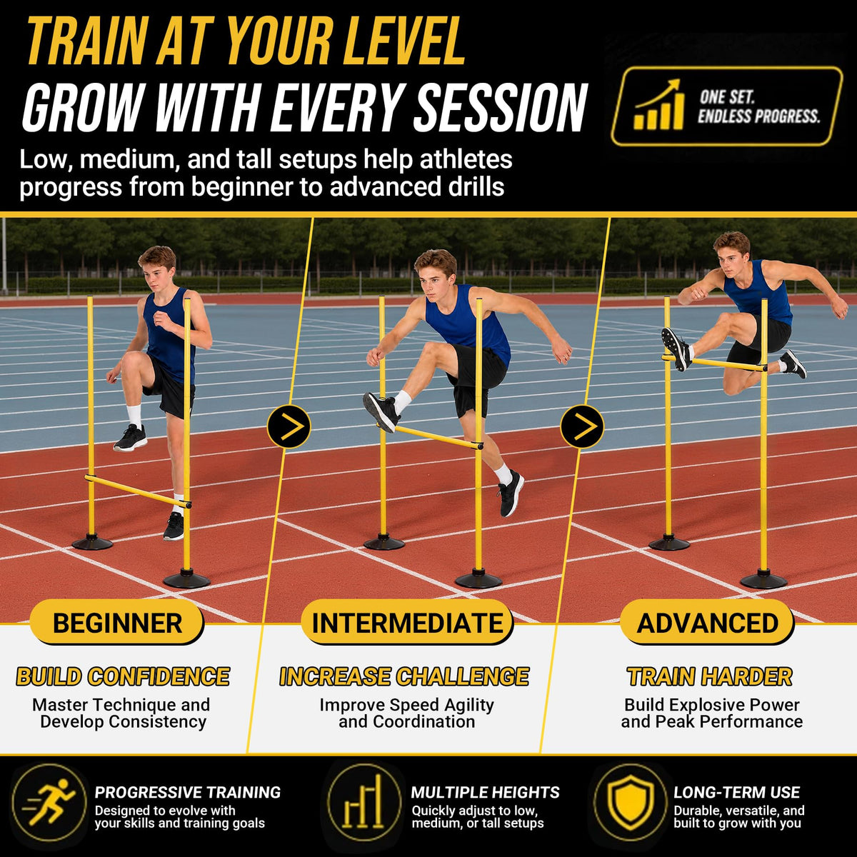 Neoaider 2-in-1 Adjustable Agility Hurdles, 6 Set Hurdles Training Equipment with Heavy-Duty Rubber Bases & Portable Storage Bag, Perfect for Track, Soccer, Plyometric, Fitness & Dog Agility