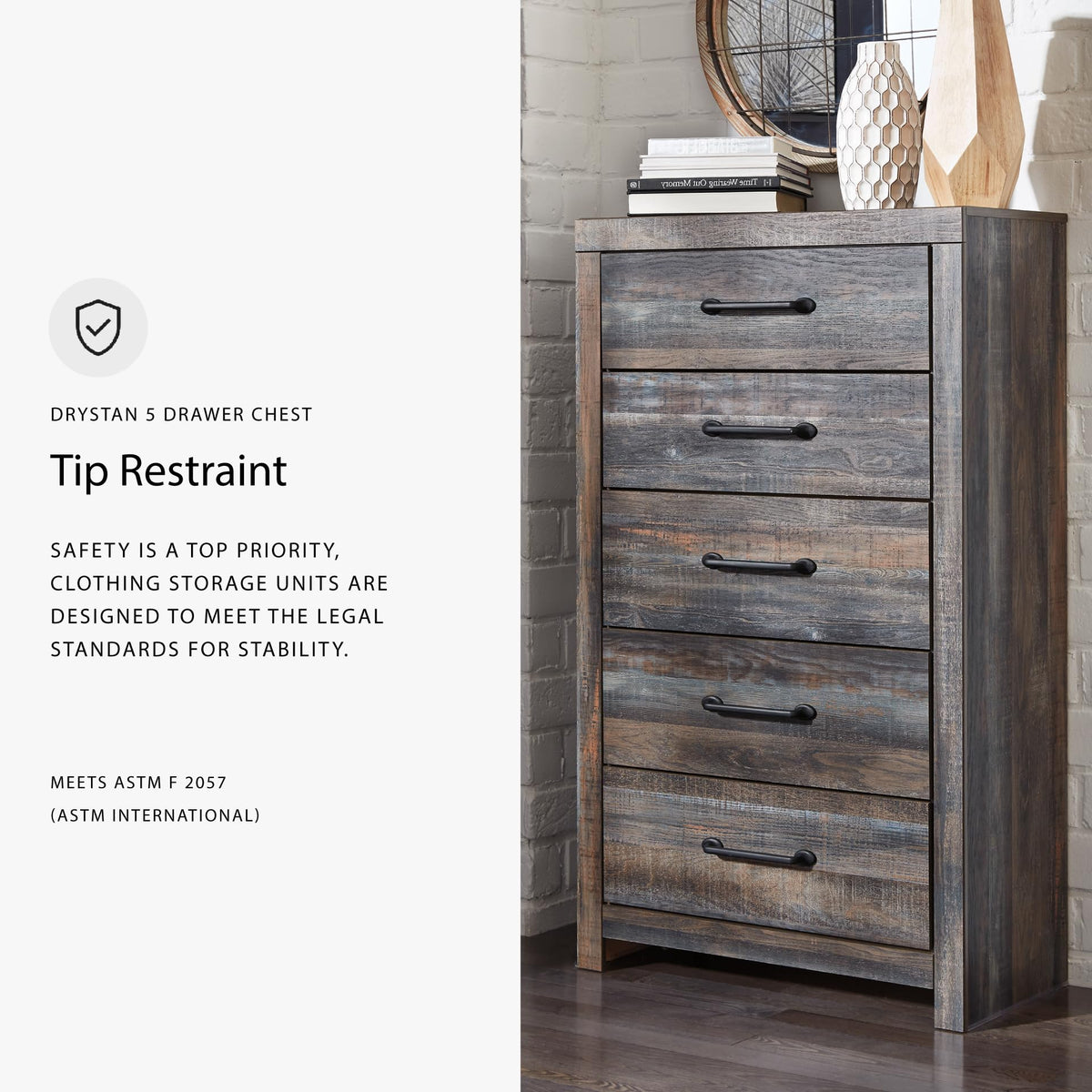Signature Design by Ashley Drystan Casual 5 Drawer Chest, Dark Brown & Gray