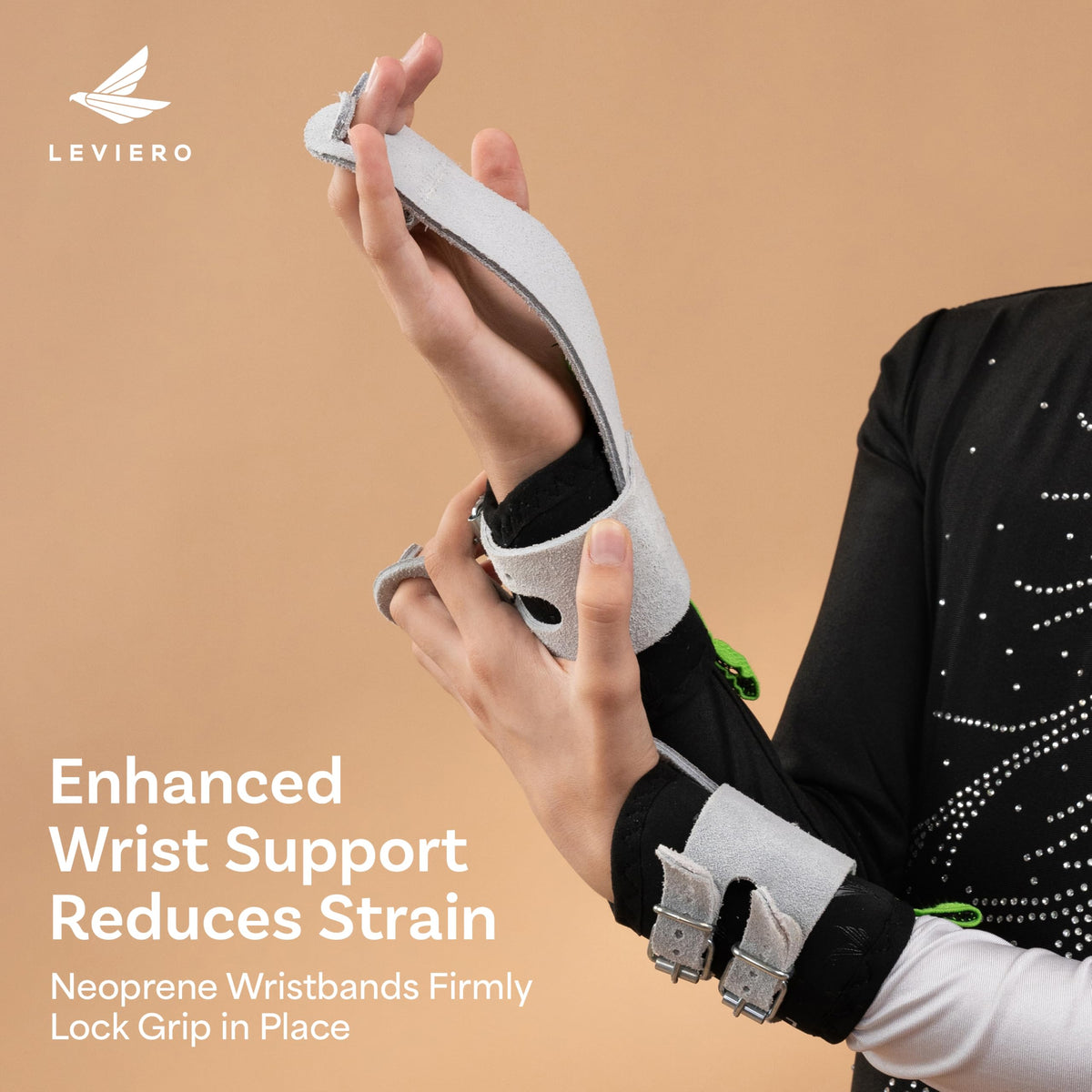 LEVIERO Gymnastics Grips Set Narrow Squeeze, Grips for Gymnastics Girls, Dowel Grips with Soft Leather, Double Buckle Wrist Closure, and Adjustable Finger Holes, for All Ages - (White, 2)