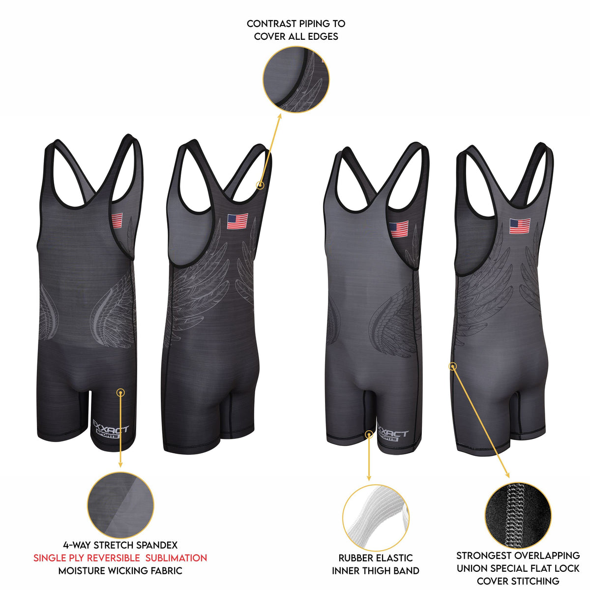 Exxact Sports Reversible Men's Wrestling Singlet, High-Performance Powerlifting Singlet, Wrestling Singlets for Men (Black/Gray, AS)