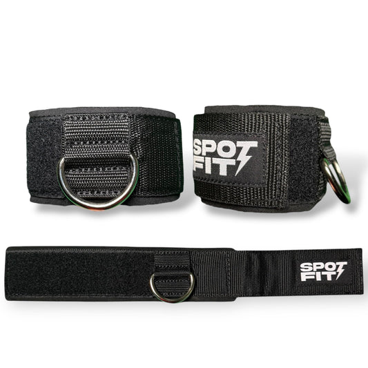 SPOTFIT Ankle Strap for Cable Machines (Pair) - Neoprene Fitness Cuffs with D Ring for Glute & Leg Workouts, Home & Gym Use, Includes Carry Bag