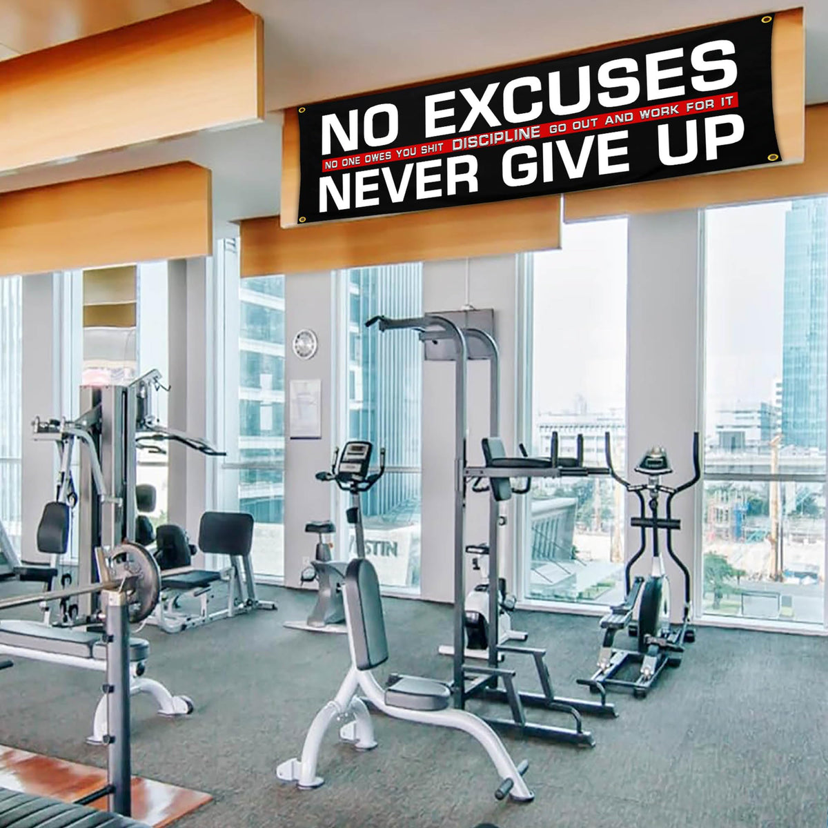 Bomtas Motivational Gym Posters Banners Flags for Home Gym Room Guys Office Bedroom No Excuses Never Give Up Inspirational Flag Banner 24x72 Inch Motivation Wall Art Decor