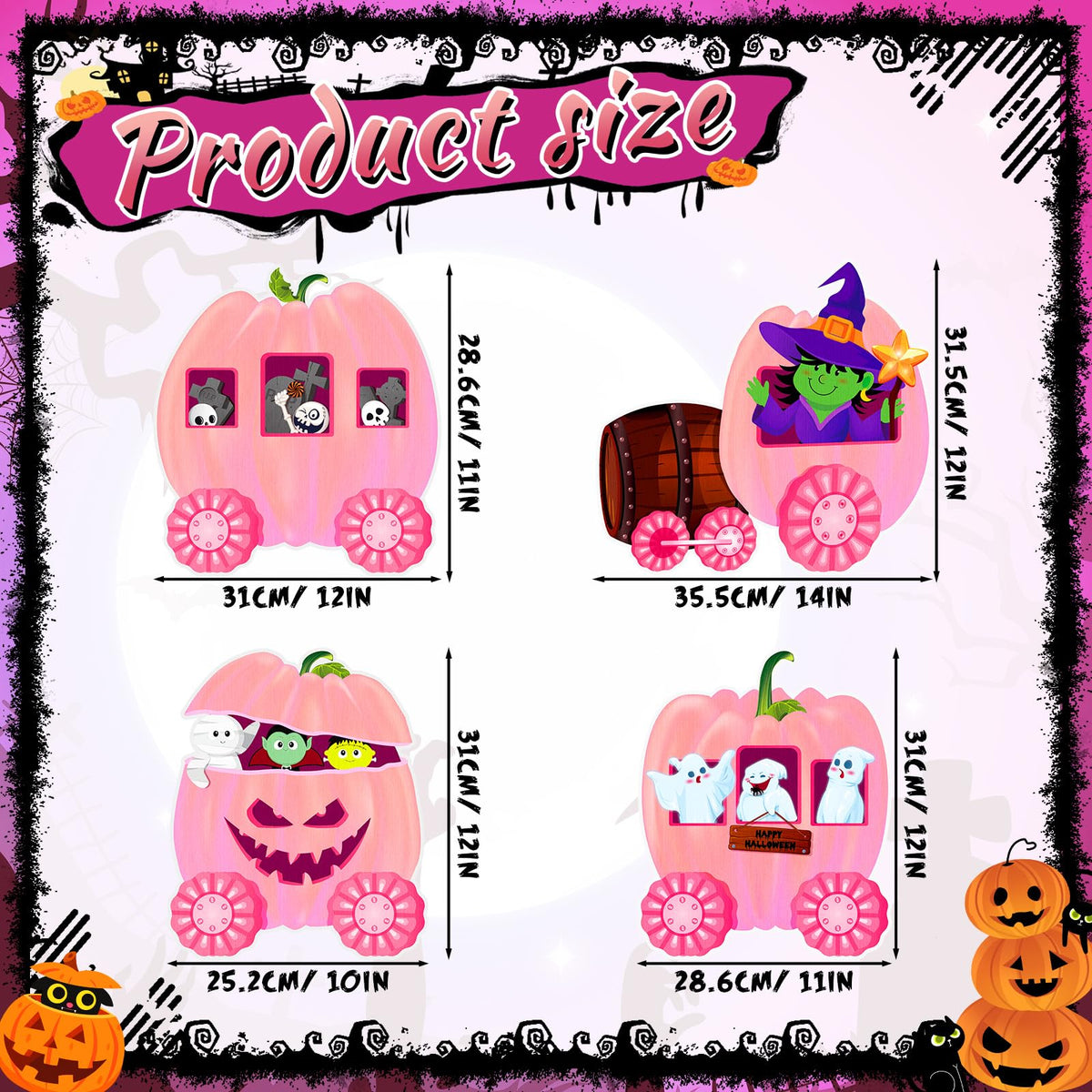 Shellwei 4 Pcs Thanksgiving Pumpkin Yard Outdoor Decor Skeleton Train Yard Signs Autumn Harvest Decorations for Lawn Outdoor Garden Farmhouse Home Thanksgiving Party Decor(Pumpkin,Pink)