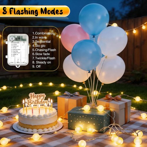 Enhon 50 LED Battery Operated String Lights - 23 Ft Globe Fairy Lights with Timer | Warm White for Indoor/Outdoor Decor