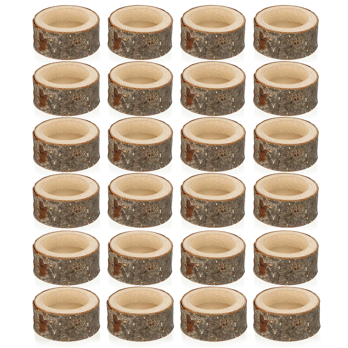 OwnMy Set of 24 Wooden Tea Light Candle Holders Votive Candle Holders, Rustic Wooden Pillar Candle Stands Vintage Wooden Tealight Holders Set Candle Centerpieces for Dining Table Wedding Party, 1" H
