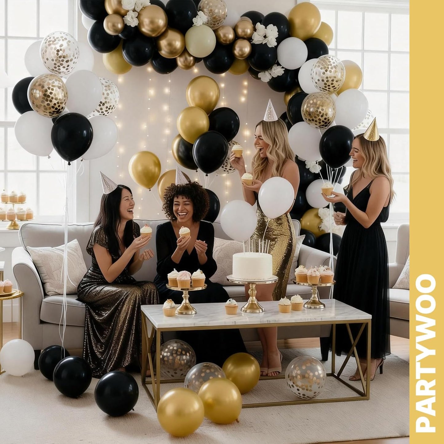 PartyWoo Gold and Black Balloons - 100pcs 12-Inch Metallic Balloons for Celebrations & Events