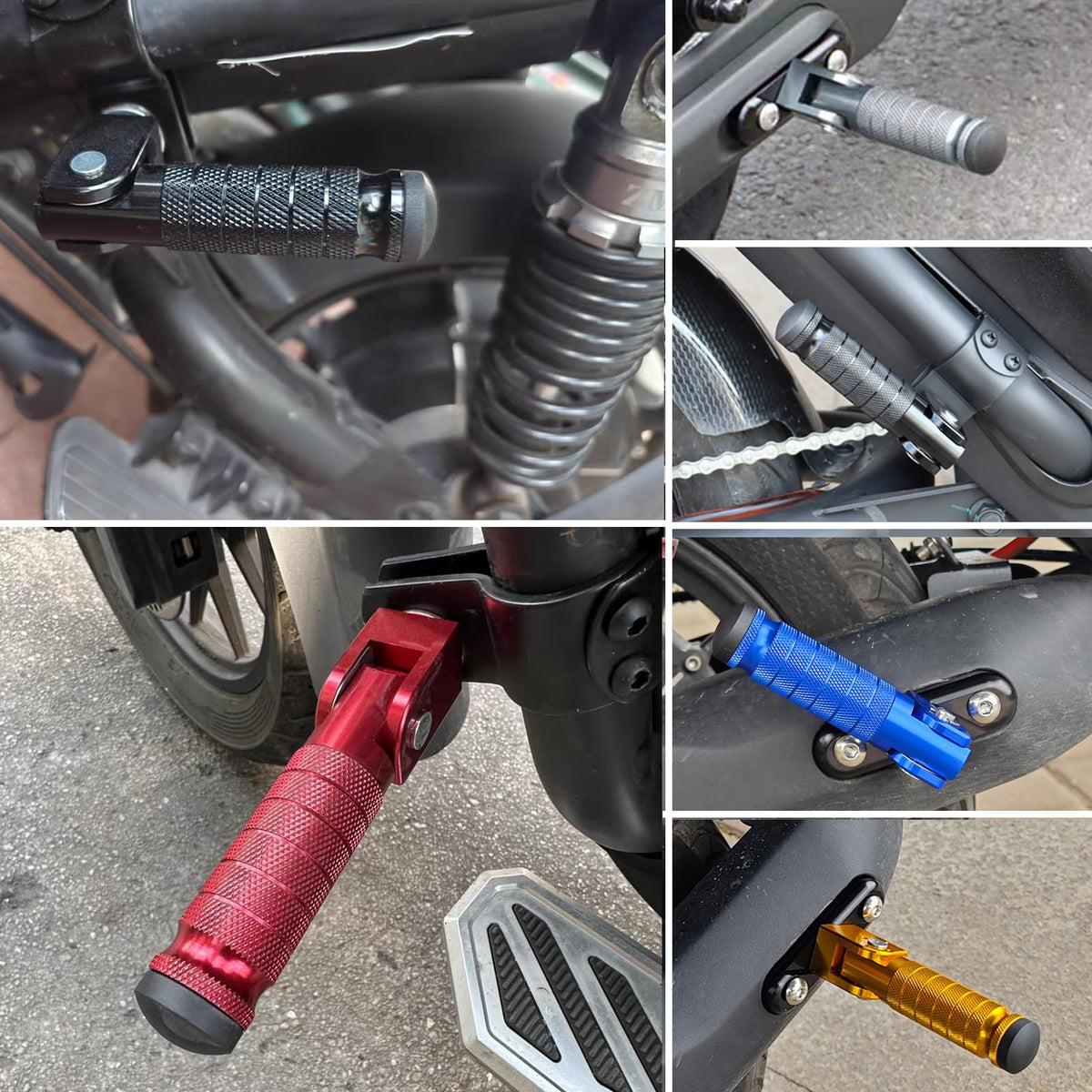 XINGWU M8 Motorcycle Foot Pegs 90 Degree Foldable Footpegs CNC Anti-Skid Footrest Universal for Yamaha Honda Suzuki Aprilia Electric Car Motorbike Mini Bike Dirt Pit Bike Passenger Pedal (Silver)