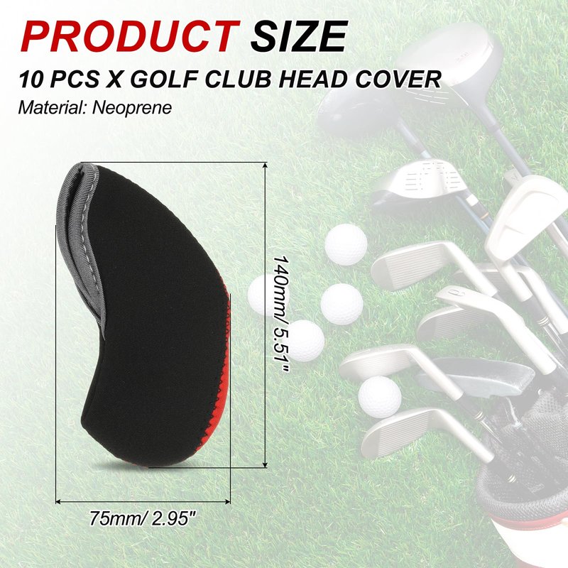 PATIKIL Golf Club Head Cover, 10 Pcs Number Golf Club Irons Covers with Hole Neoprene Driver Headcover Golf Lovers Gifts for Men Women, Red/Red