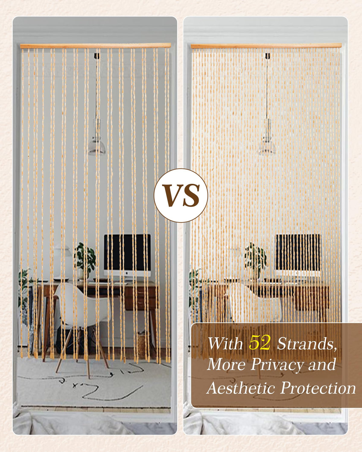Ezcasch 52 Strands 35.4" x 79" Bamboo and Wood Beaded Curtain for Doorway Handmade Natural Doorway Beads Bohemian Bamboo and Wooden Room Devider Hanging Boho Beaded Curtain,Beige