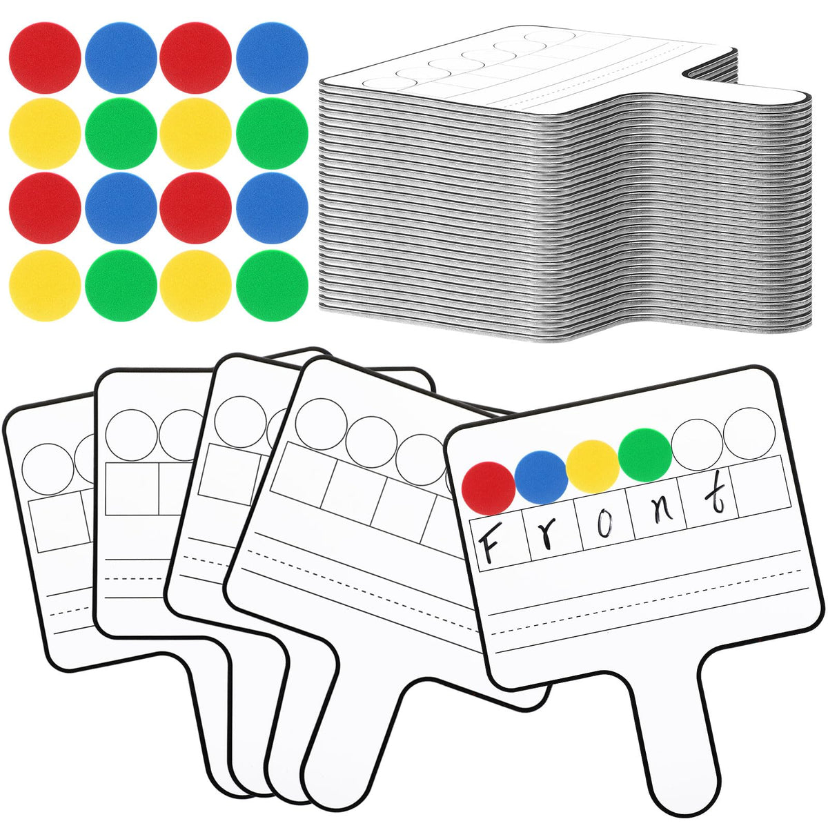 Seajan 3 Pcs Magnetic Paddle Set Education Dry Erase Double Side Handheld Answer Board with Magnetic Counters Discs Phonemic Awareness Phonics Games Toy for Students Kids Teaching Supply (Color)