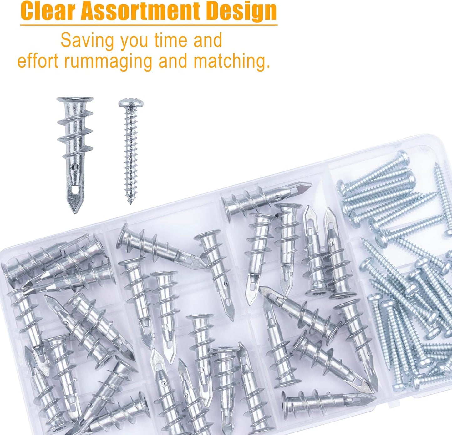 KURUI Zinc Self-Drilling Drywall Anchors Kit - 60PCs Heavy Duty 75LB Capacity | 30 Anchors + Screws