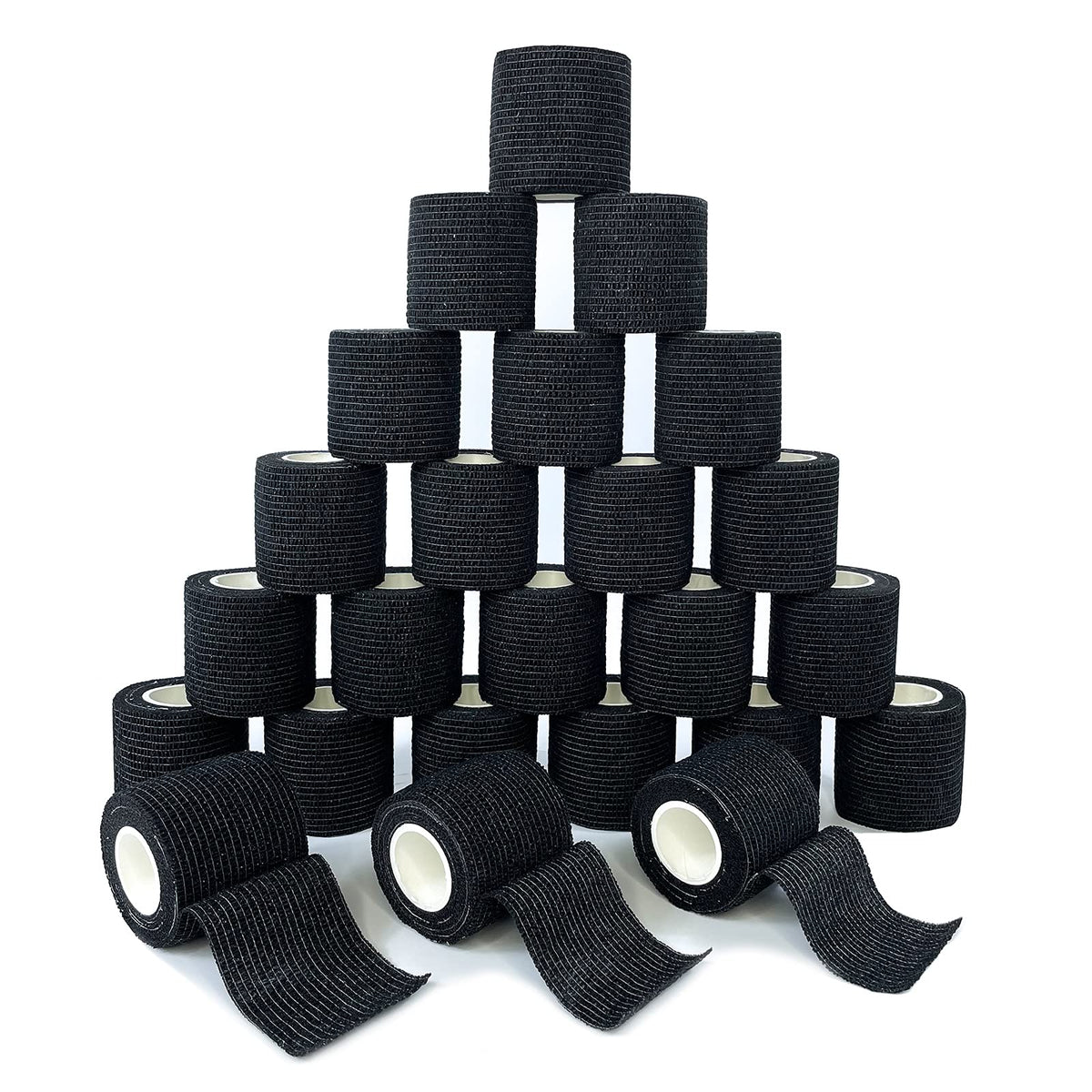[24Pack 2" x5 Yards] Carbou-Self Adhesive Bandages Sports Wrap, Athletic Elastic Cohesive Bandage for Sports, Injuries, Treatments, and Recovery, First Aid Tape Vet Wrap for Cat, Dog Black