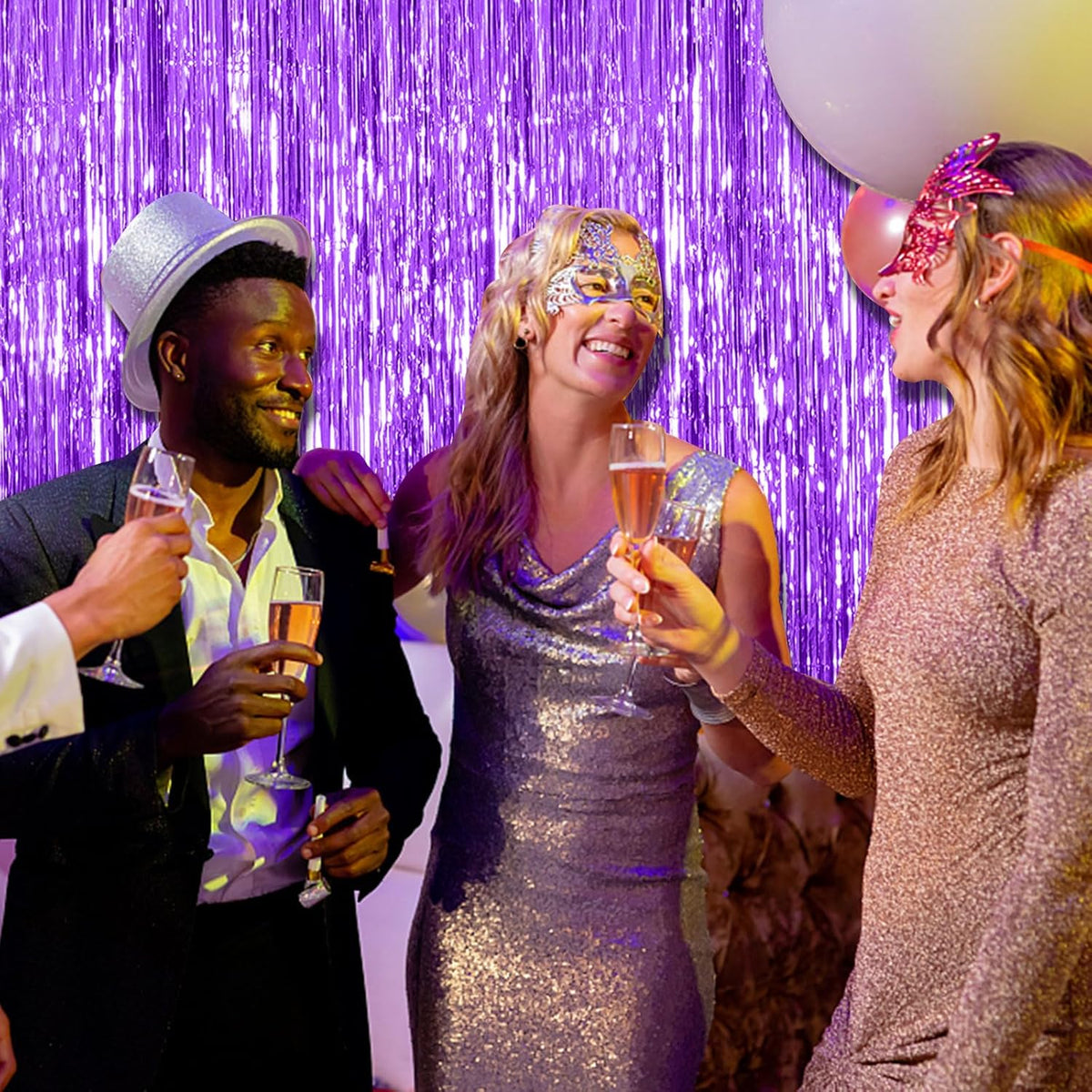 Skiennix Foil Curtain Backdrop - Purple Metallic Tinsel Fringe for Parties | 2 Pack