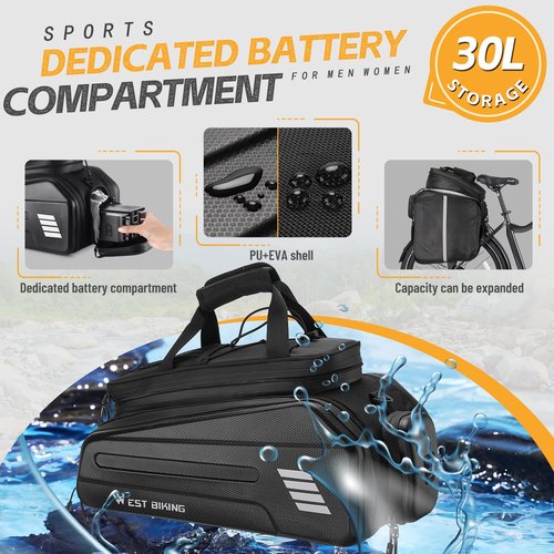 CHIMONA Ebike Battery Bag - Hard Shell E Bike Rack Bag, 30L Electric Bicycle Rear Rack Bag, Multifunction Large Pannier for Bicycle, Electric Bike Rear Seat Bag Bike Trunk Bag (BLACK1)