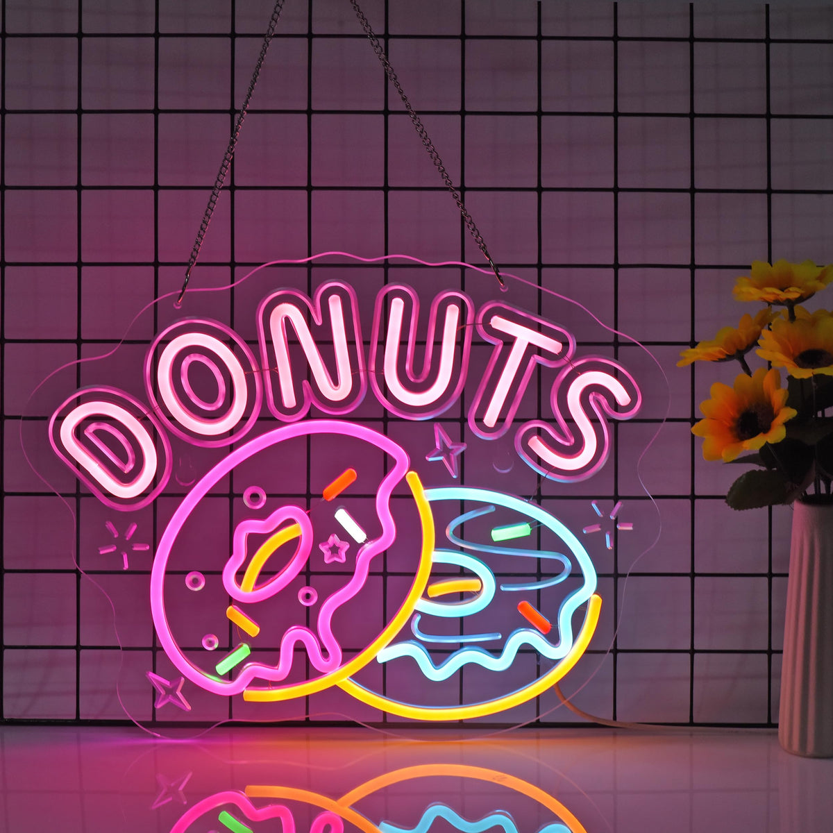 JOMOBUTY Donuts Neon Sign, Neon Lights Hanging Wall Art Decoration for Home Kitchen Business Bakery Restaurant Bar Cafe Fast Food Shop, USB Powered Ultra Bright Dimmable
