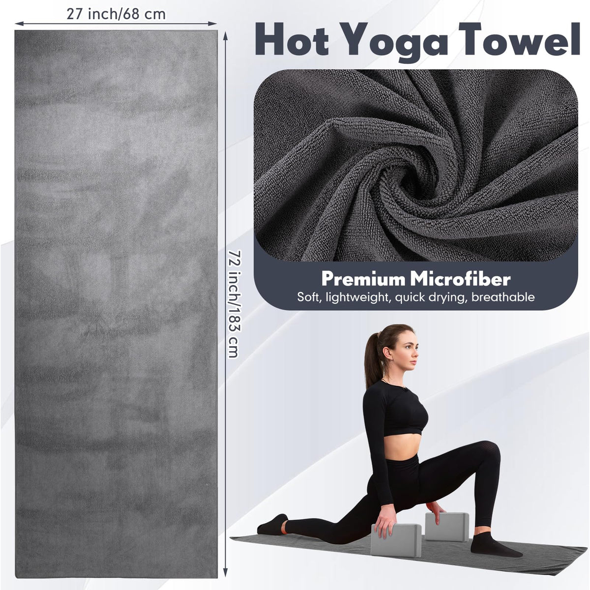 Simgoing 14 Pcs Yoga Kits for Home Workouts Pilates Equipment Set for Women Beginners, Hot Yoga Towel Blocks Strap, Knee Pad, Resistance Loop Exercise Band, Massage Lacrosse Ball, Pilates Ball(Gray)