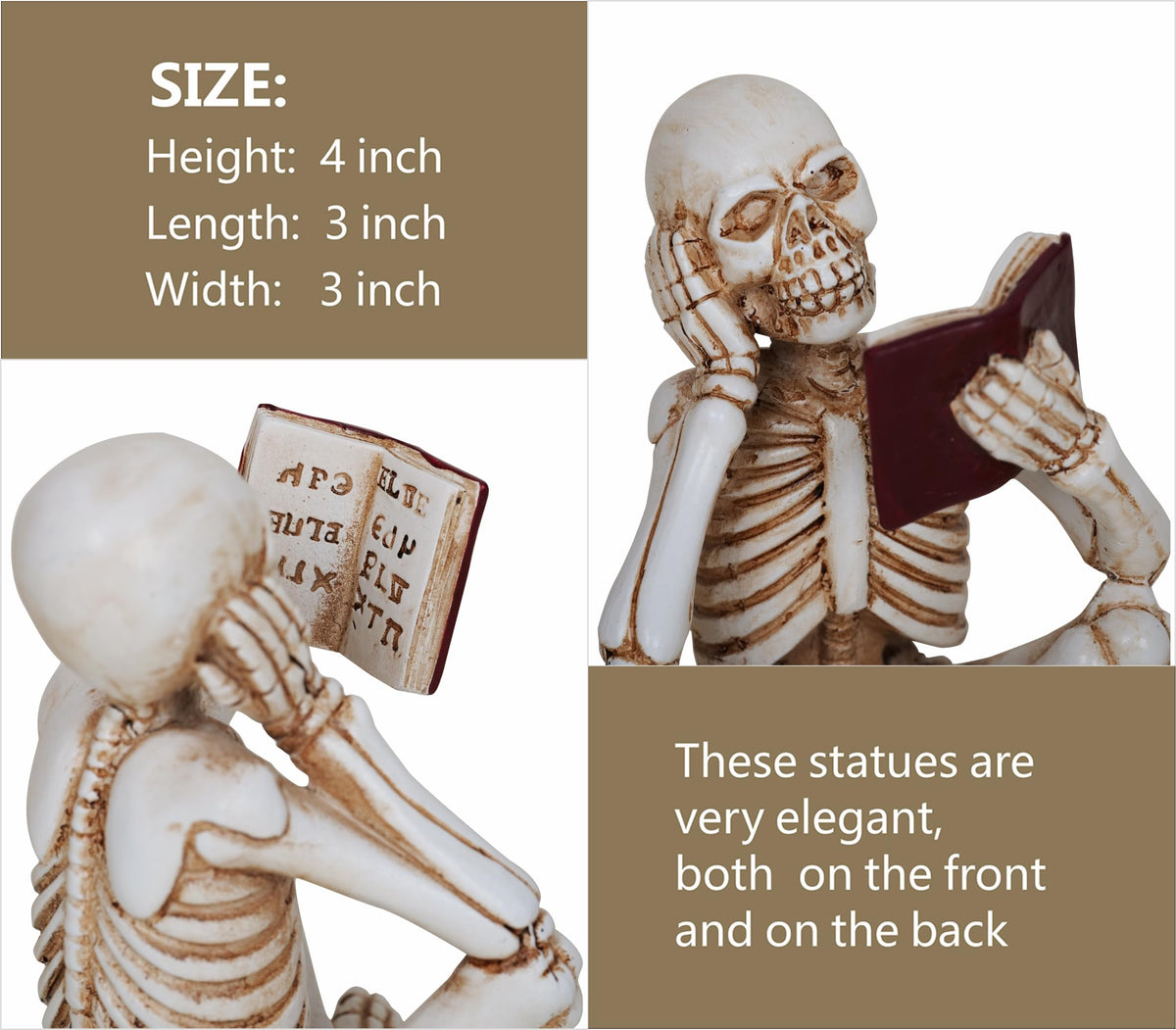 Dlfghos 3 Pieces Halloween Skeleton Statue Halloween Skull Figurine Home Decor Reading Skeleton Figurines Decorations for Indoor Fireplace Home Kitchen Desk Office Party