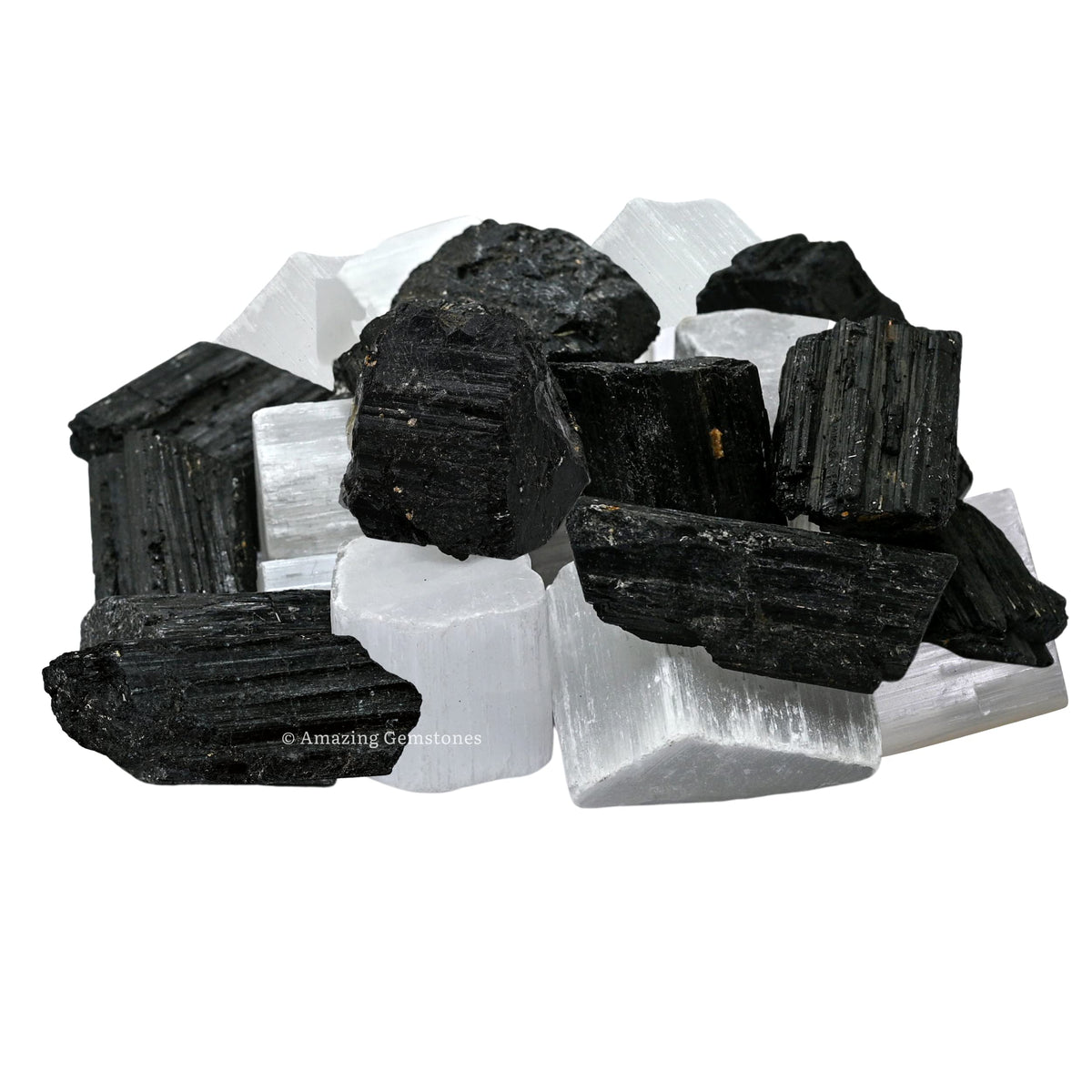 Amazing Gemstone Black Tourmaline Selenite Crystal - 1lb Bulk Raw Black Tourmaline Crystals and Selenite Healing Crystals for Protection, Crystal Grid, Energy Piedra Selenita Original