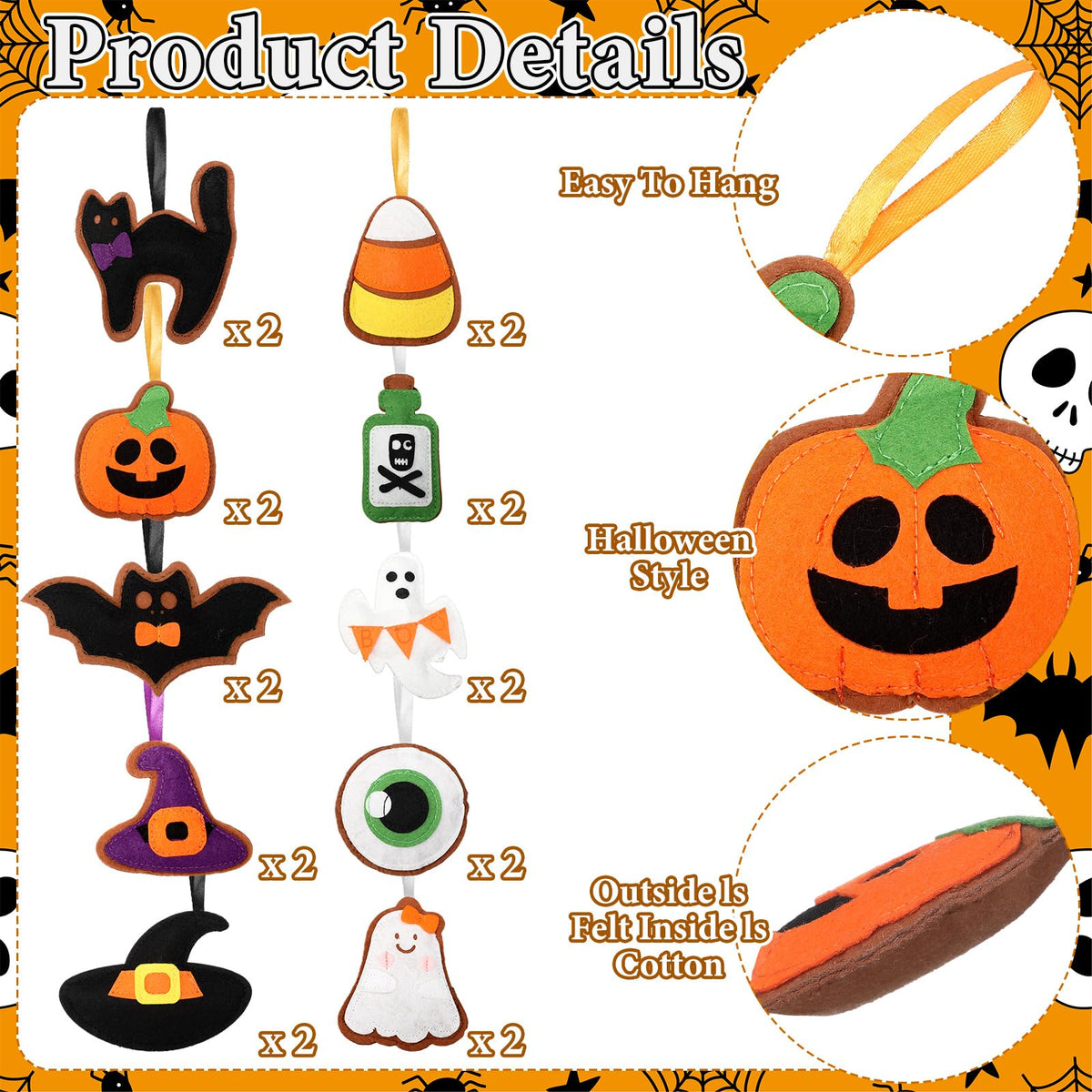 Breling 20 Pcs Halloween Felt Ornaments 3D Halloween Tree Hanging Decorations 3.15 Inch Ghost Bat Pumpkin Black Cat Witch Hat Felt Ornaments for Garland Banner Mantle Wall Party Decor