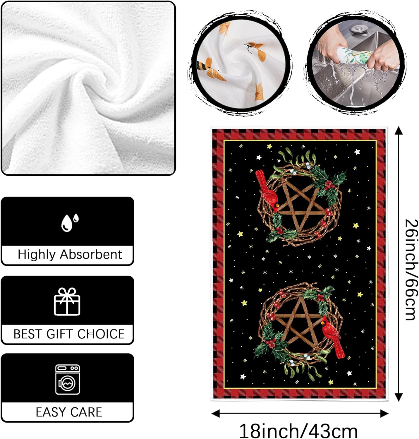 Yule Christmas Kitchen Towels - Scandinavian Straw Goat Julbock & Mistletoe Decor | Festive Dish Towels