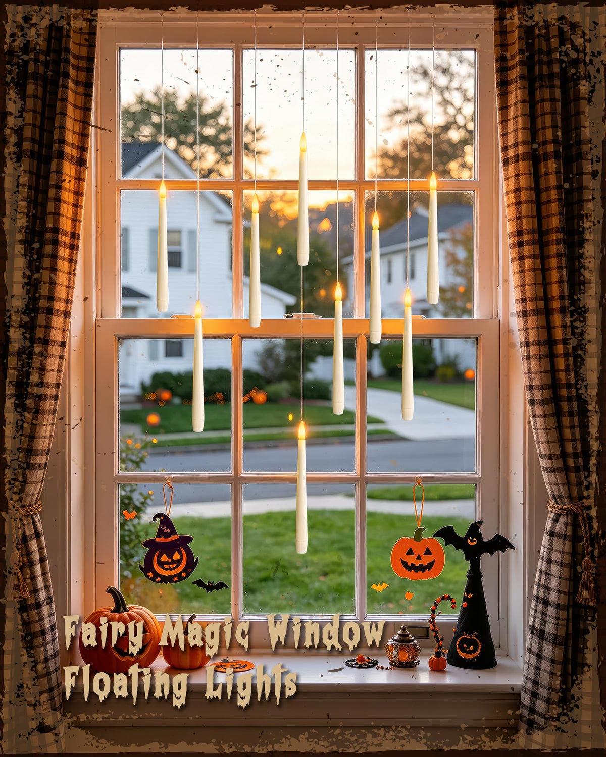 Meigic 20PCS Floating Candles with Wand Remote, Flameless Hanging Taper Candles with Flickering Warm Light, Battery Operated Magic Candles for Halloween Indoor Ceiling Decor, Hallway, Bedroom, Party