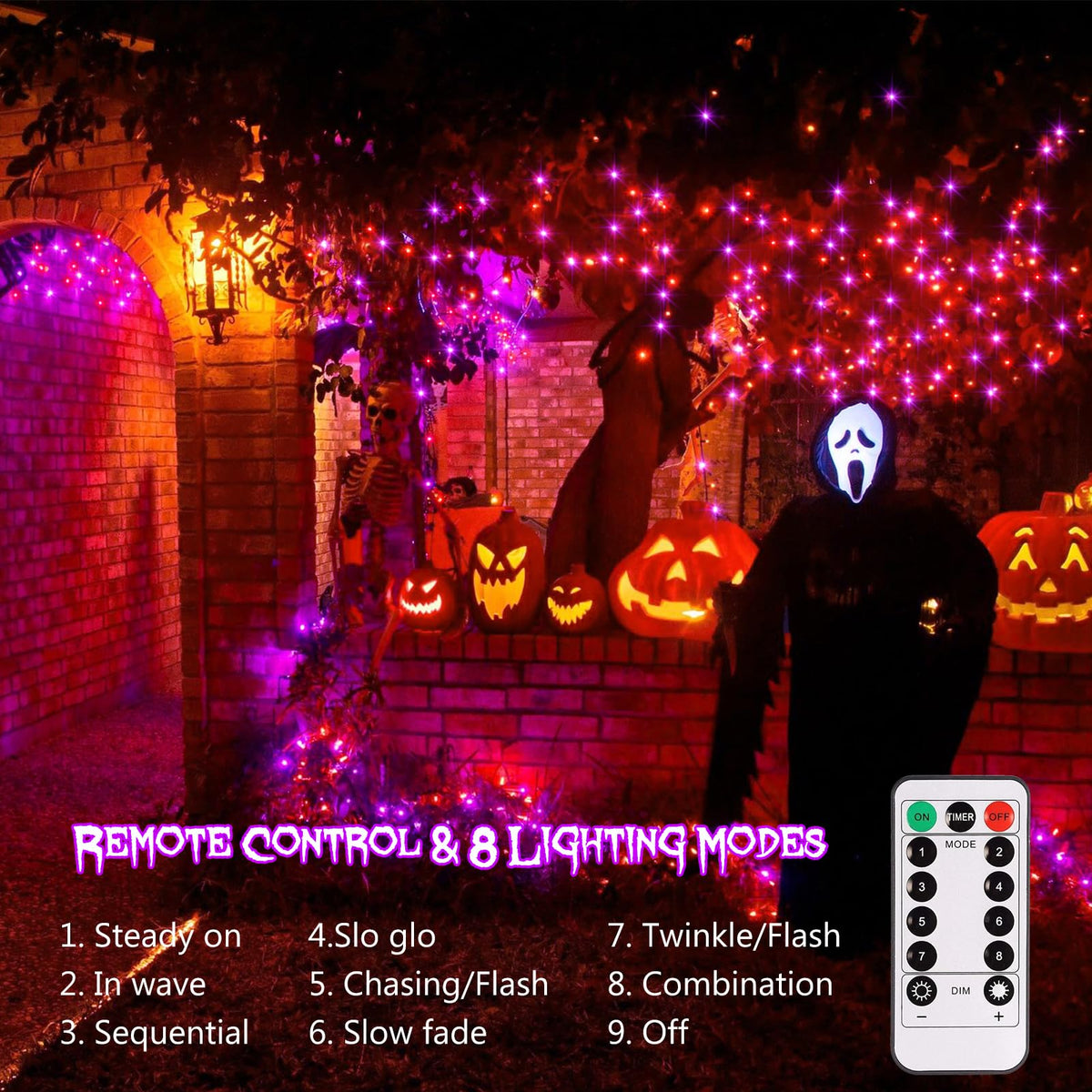 ZAIYW Halloween Fairy Lights Battery, 4 Pack 16.5Ft 50 LED Fairy Lights with Remote Control Timer 8 Modes, Black Copper Wire Twinkle Lights for Indoor Outdoor Halloween Decor (Purple Orange)