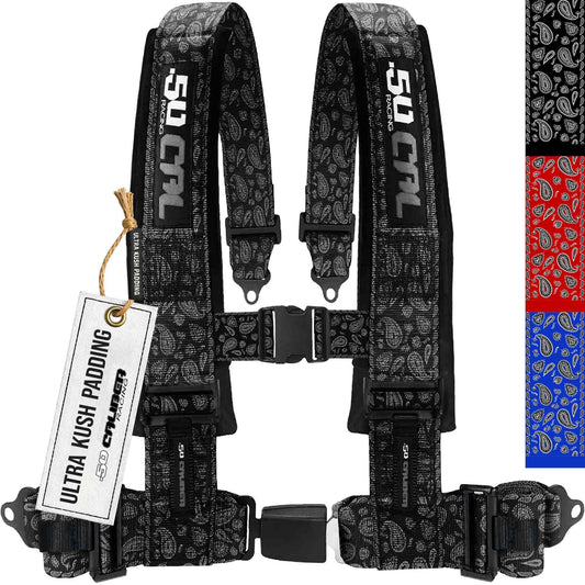 1pc Bandana Black 4 Point Harness for Bucket Seat, Push Button Release, 7 Style Harnesses, Racing Harness 4 point Race Car Off Road UTV RZR [6079]