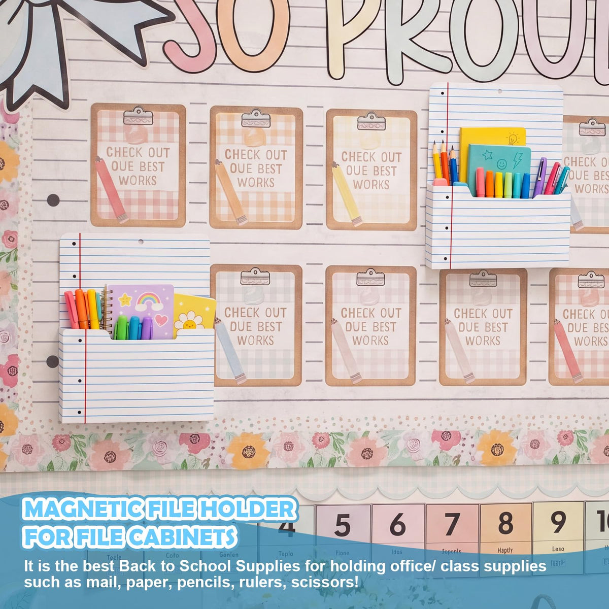 Gilprop 2 Pcs Notebook Line Magnetic File Folder Holder Pocket File Organizer Classroom Decor Teacher Desk Accessories for Whiteboard Mail Paper Book No Drilling School Desk Door Classroom Essential