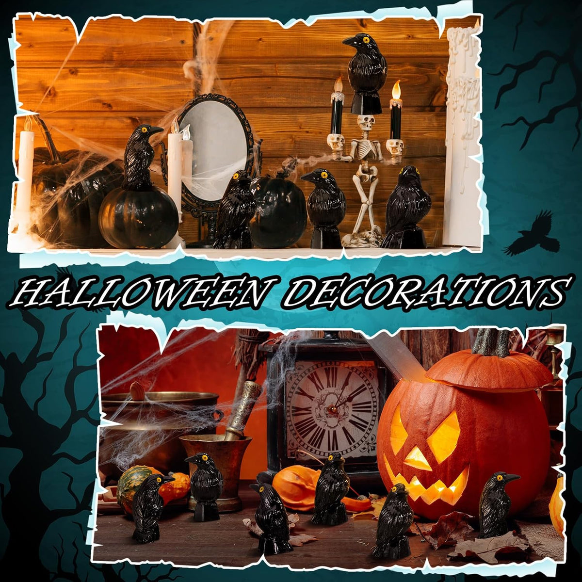 Regine Switzerland Miniature Crows Decor - 150 Pcs Black Resin Raven Figurines for Spooky Holiday Scenes
