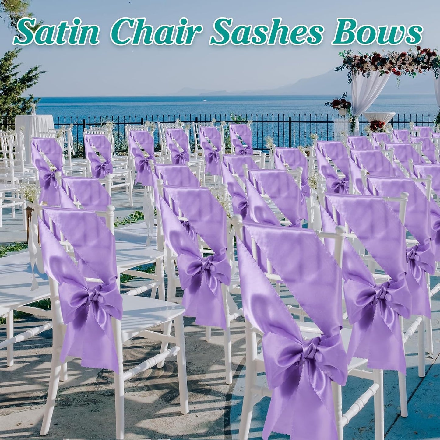 Skiennix Black Satin Chair Sashes - Upgraded 7" x 108" Ties for Weddings & Events | Pack of 50