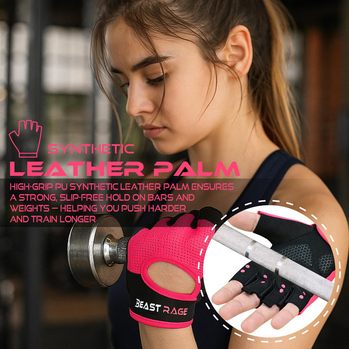 BEAST RAGE Workout Gloves for Men Gym Gloves for Weightlifting Women Fingerless with Palm Protection Padding, Breathable and Lightweight Weight Lifting Glove Cycling Pull Up (Magenta, M)