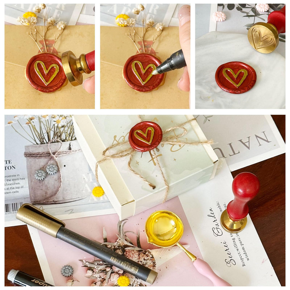 Electric Wax Seal Warmer Kit - Complete Set with Heart Stamp, 600 Wax Beads, 10 Envelopes & 2 Pens - Perfect for Wedding Invitations & DIY Letters (001Pink)