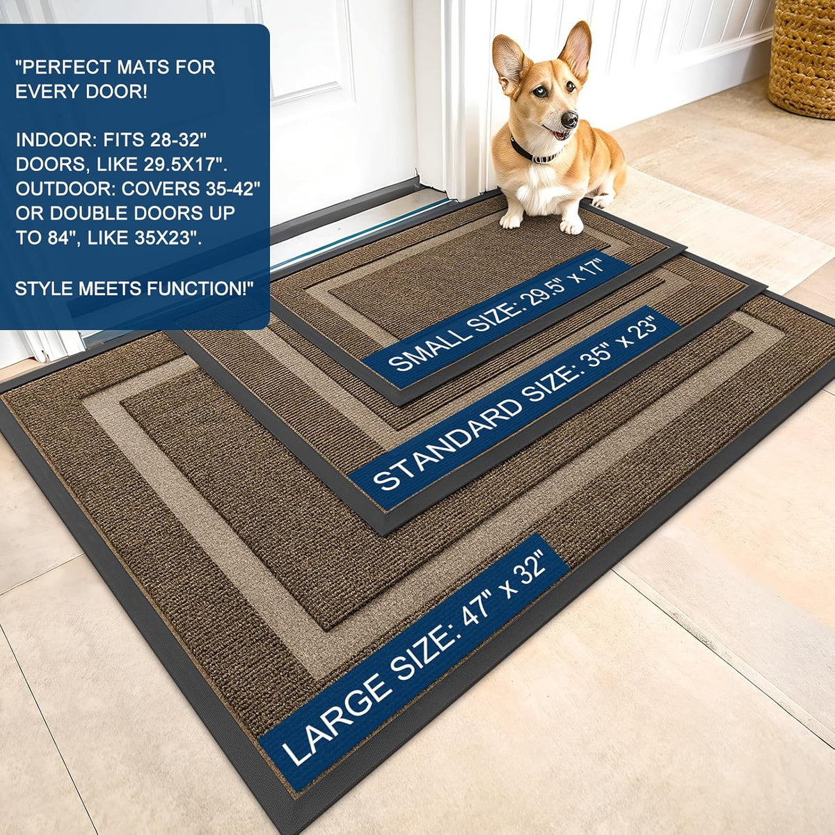 OLANLY Waterproof Front Door Mat - All-Season, Low Profile, Easy Clean, 47x17, Brown