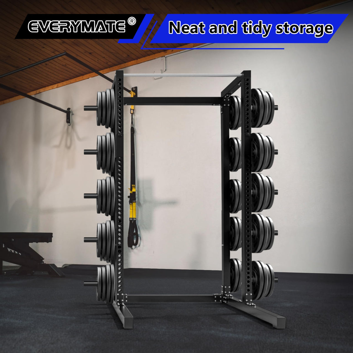 EVERYMATE Weight Plate Holder: Power Rack Attachments Squat Rack Weight Plate Rack for 1 inch Standard Weight Plates, 2x2 3x3 2x3 Power Cage Accessories Weight Plate Storage