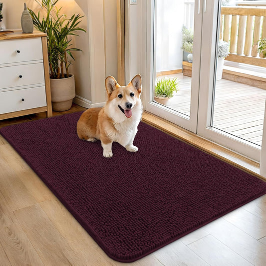 OLANLY Dog Door Mat - Absorbent Non-Slip Chenille Mat for Muddy Paws | 45x27 Inches, Quick Dry, Russet