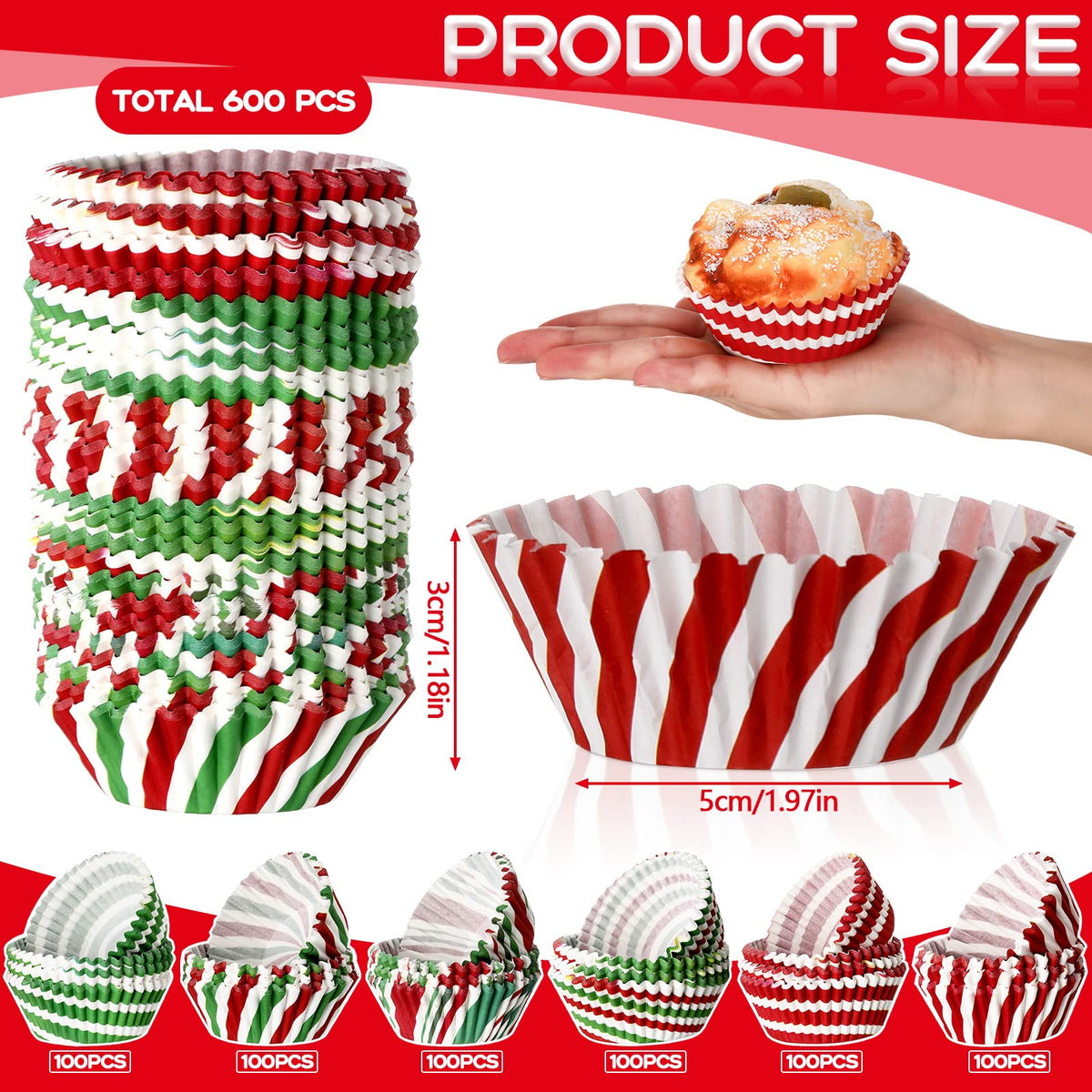 600 Pieces Christmas Cupcake Liners 6 Style Christmas Party Cupcake Holder Toppers Muffin Cups Wrappers Xmas Paper Baking Cups for Cake Candy Make Baking Supplies