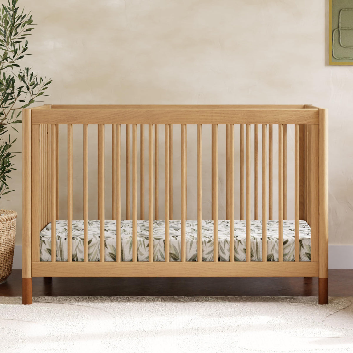 Babyletto Gelato 4-in-1 Convertible Crib with Toddler Bed Conversion in Honey with Vegan Tan Leather Feet, Greenguard Gold Certified
