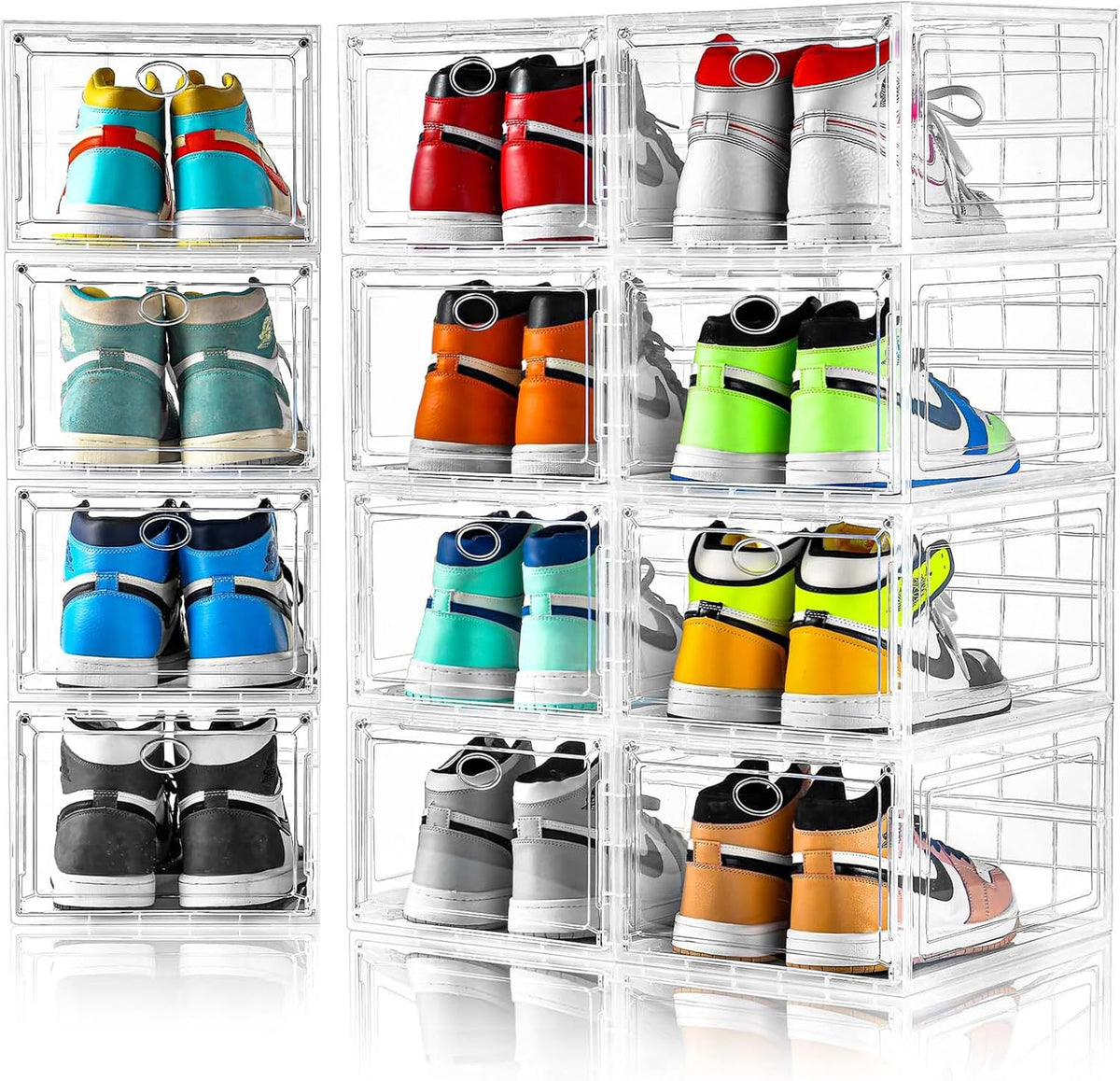 Amllas Clear Shoe Storage Boxes - Stackable & Sturdy Design | Fits Up to US Size 12 (13.8”x 9.84”x 7.1”)